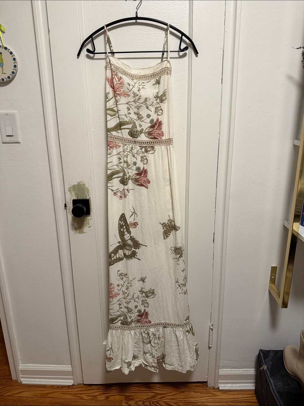 Kimchi Blue Cream Maxi Dress with Floral & Butterfly Print